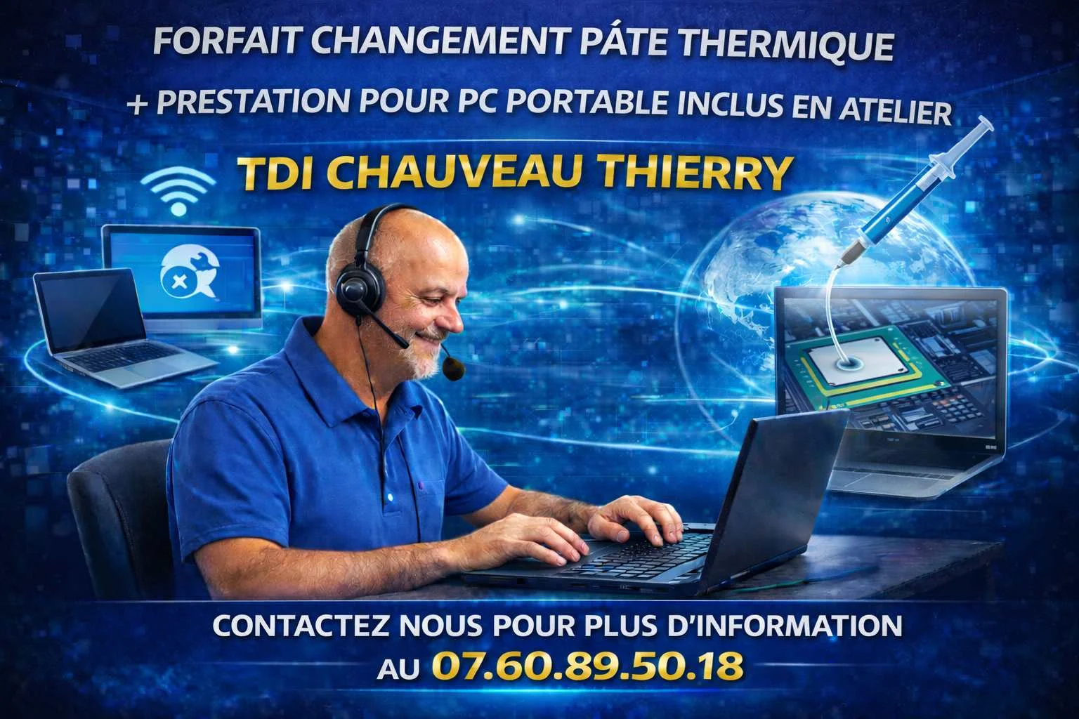 Forfait Changement pate thermique + prestation pour Pc portable inclus en atelier