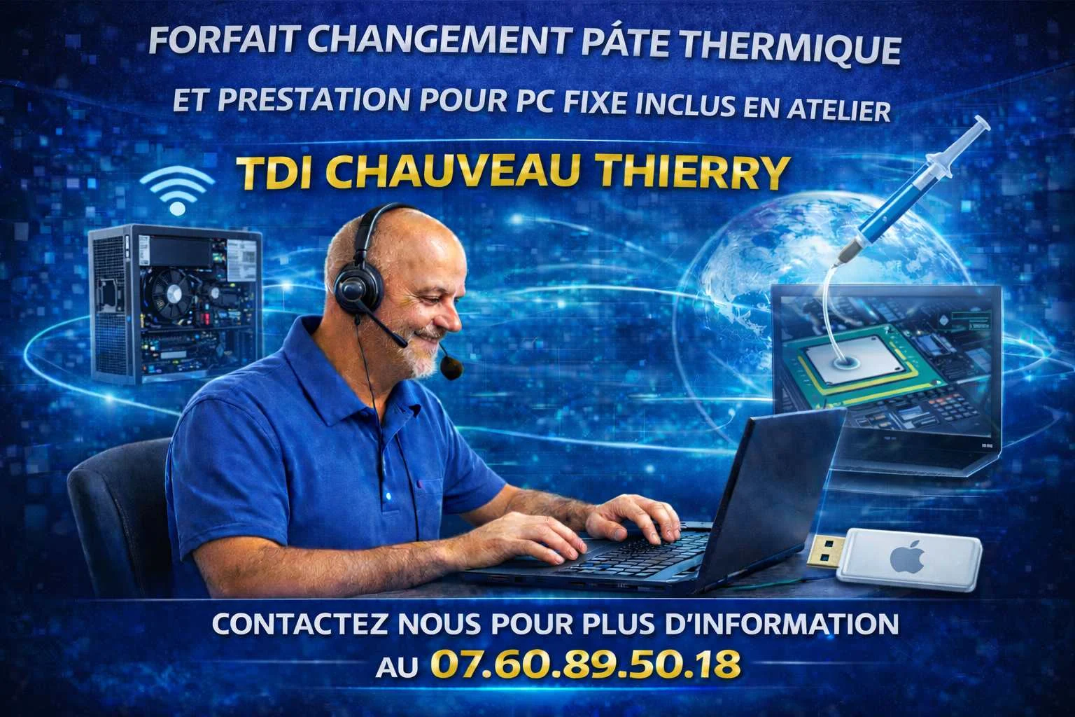 Forfait Changement pate thermique et prestation pour Pc fixe inclus en atelier