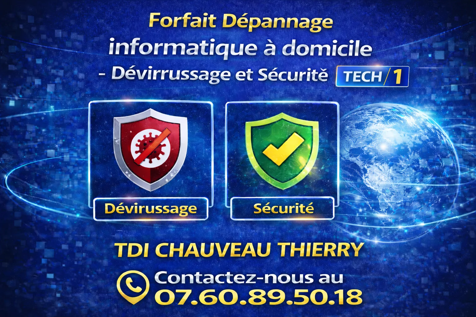 Forfait Dépannage informatique à domicile - Dévirrussage et Sécurité TECH  1