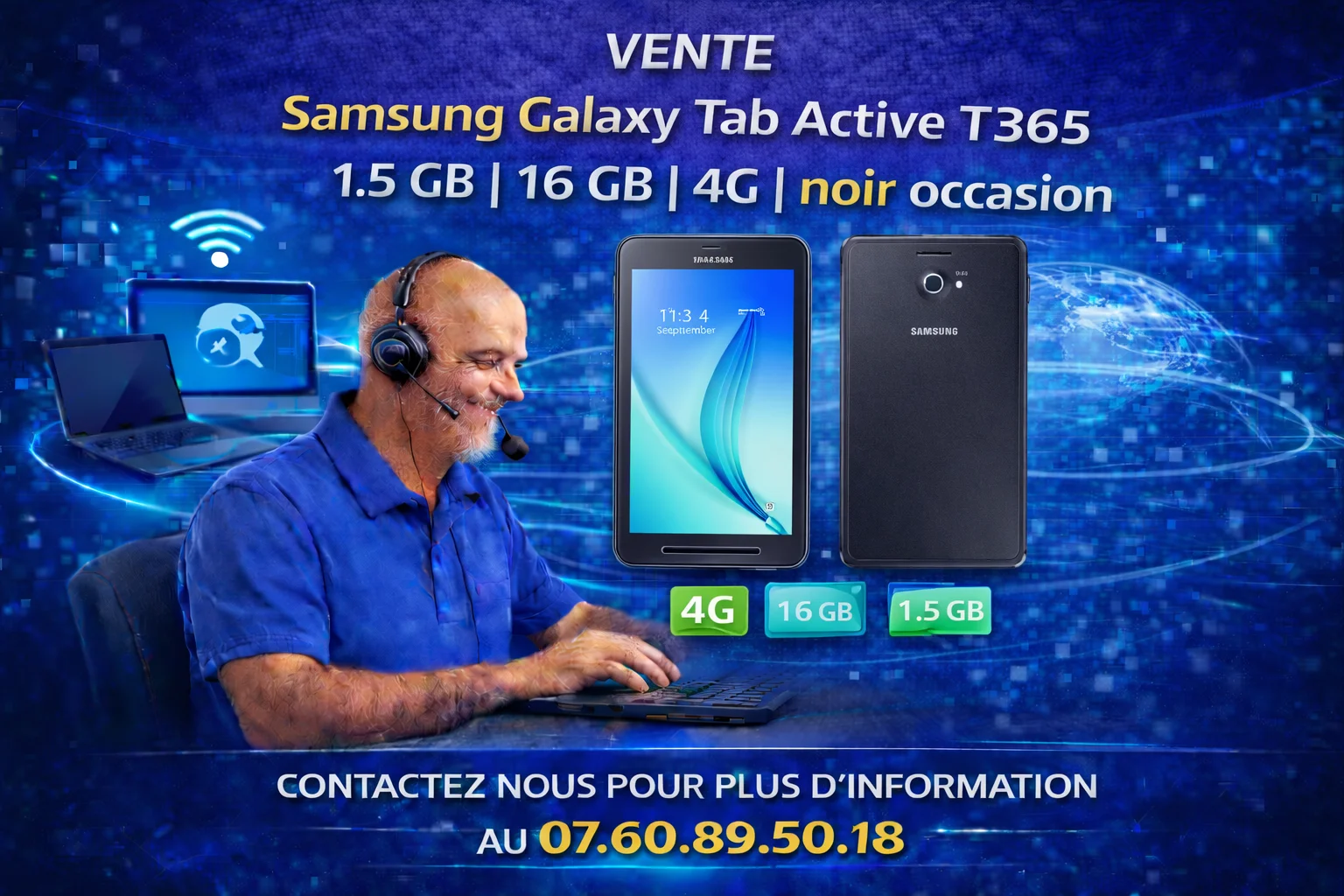 Samsung Galaxy Tab Active T365 | 1.5 GB | 16 GB | 4G | noir-occasion