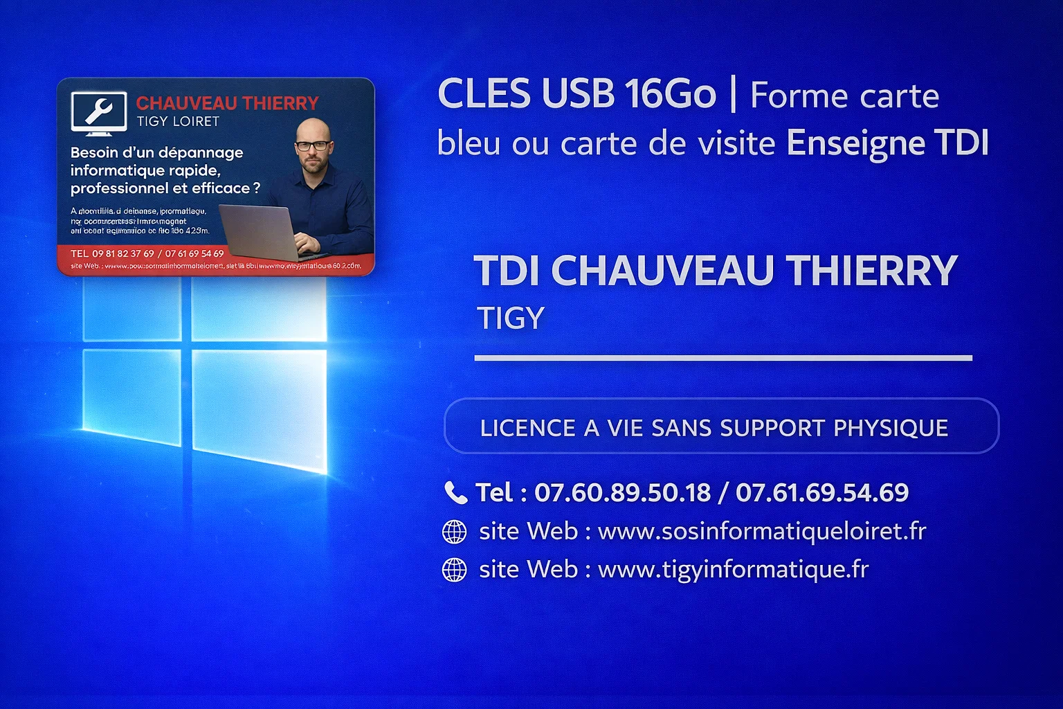CLES USB 16Go | Forme carte bleu ou carte de visite Enseigne TDI .
