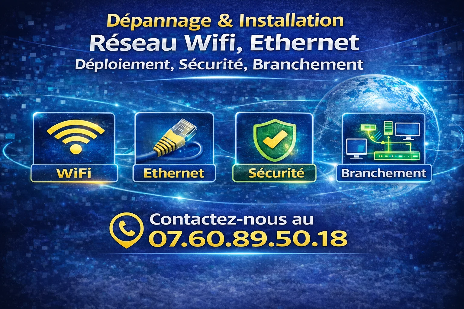 Dépannage / Installation  Réseau Wifi, Ethernet, Déploiement, Sécurité 