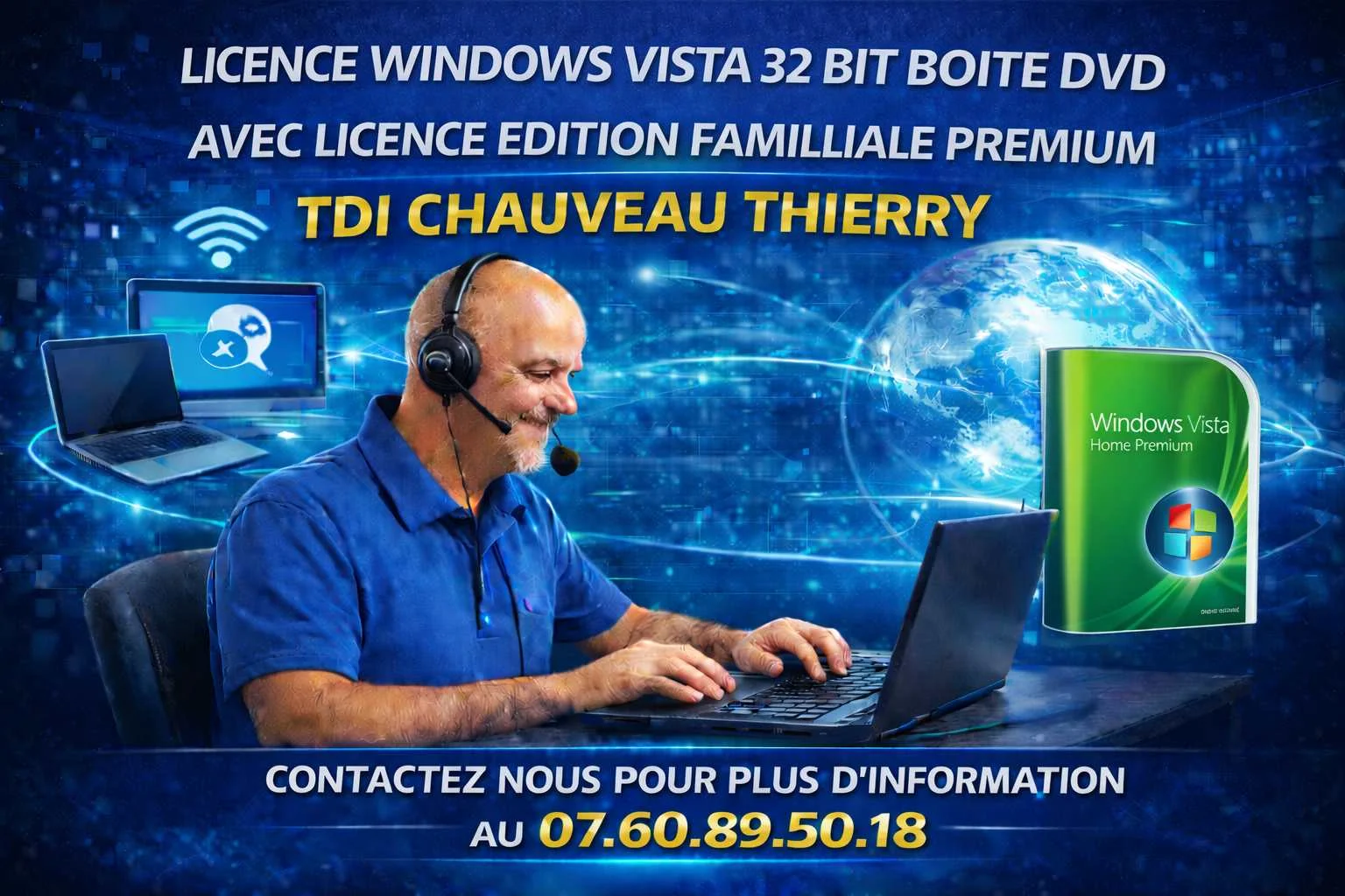 Licence Windows VISTA 32 bit boite DVD AVEC LICENCE EDITION FAMILLIALE PREMIUM 