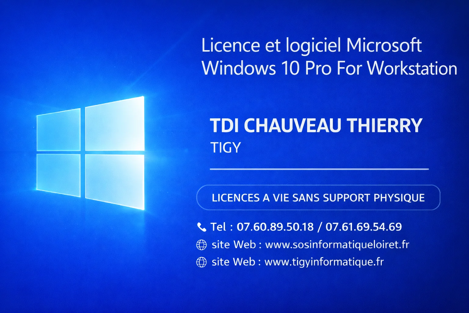 Licence et logiciel Microsoft Windows 10 Pro For Workstation- clés USB bootable