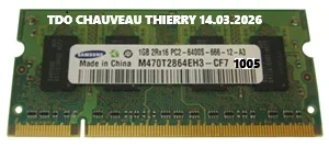 BARRETTE MÉMOIRE POUR ORDINATEUR PORTABLE SAMSUNG 1 Go DDR2 PC2 6400 