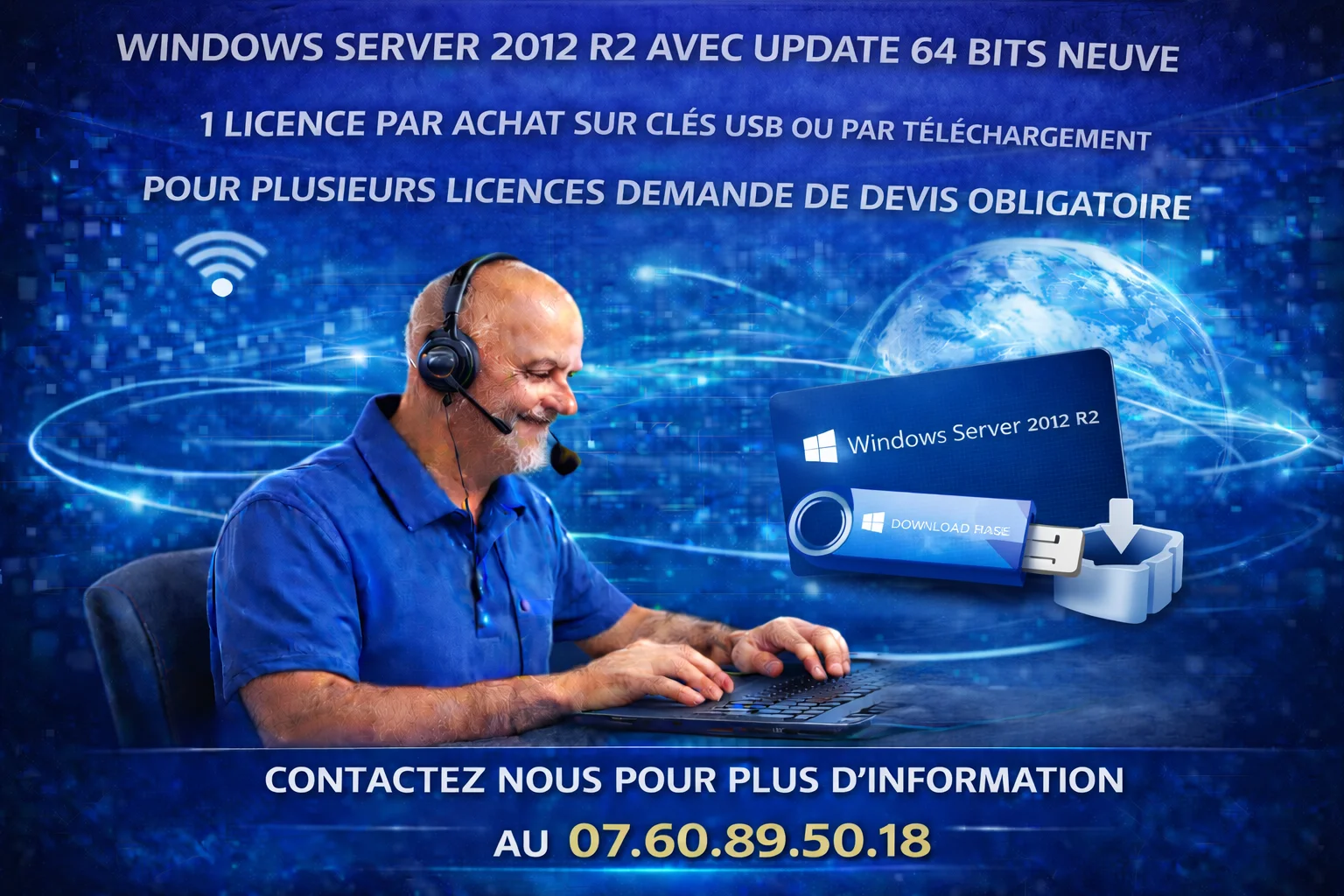 Licences Windows Serveur 2012 X64,  licences Neuves sur Clés USB /Téléchargement 