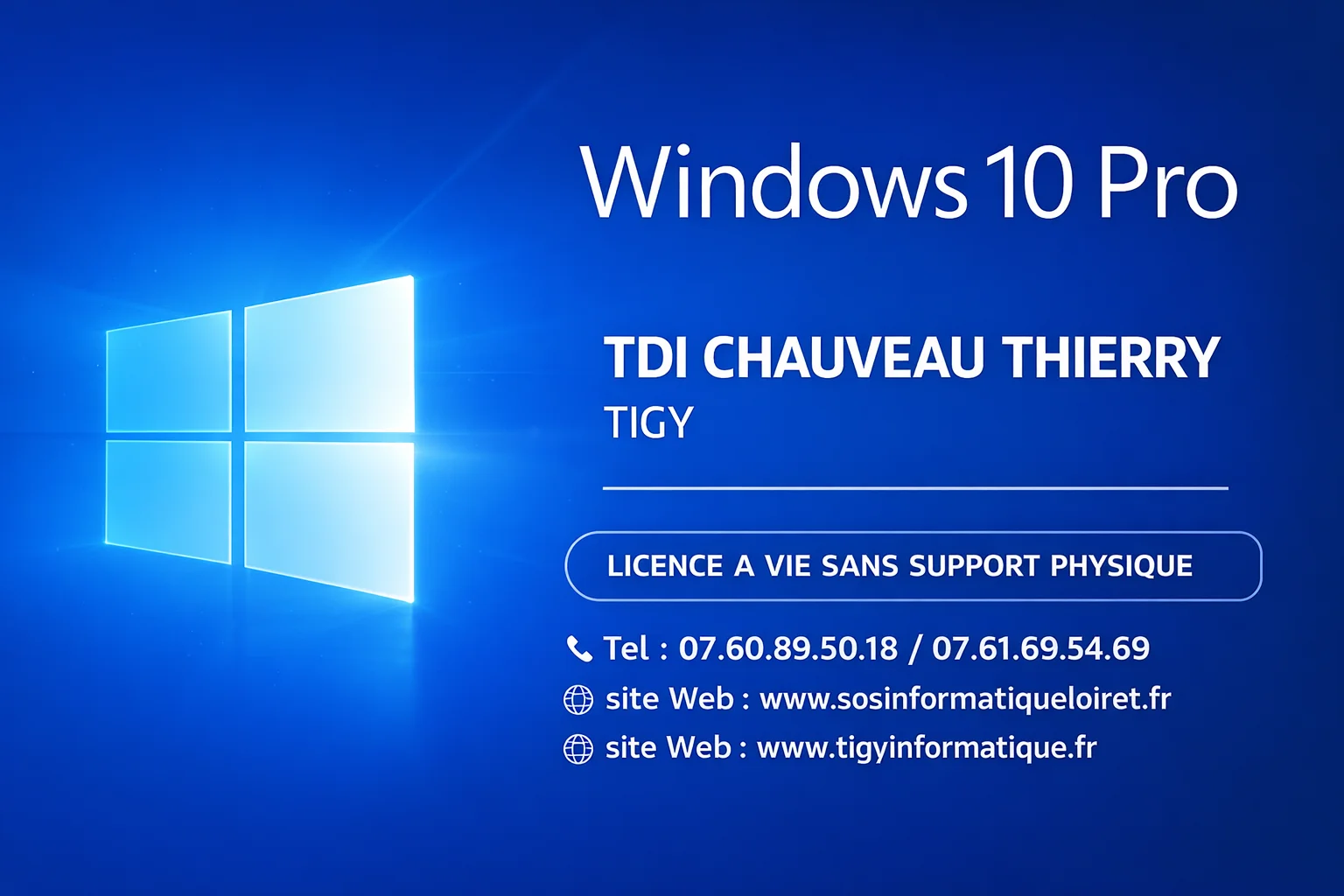 Licence Windows 10 Pro sans support physique clés USB