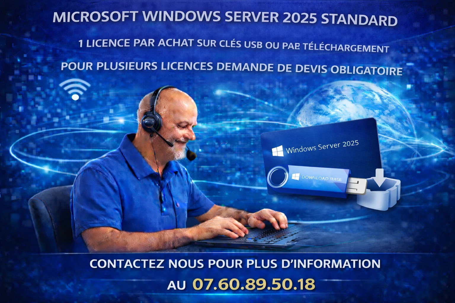 Licence Microsoft Windows Server 2025 Standard sur clés USB ou téléchargement