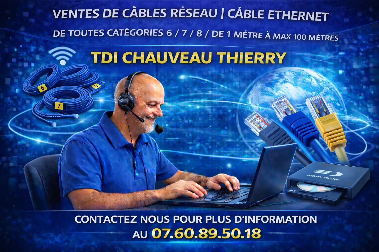 Câble Ethernet |  Cable Rj45/FTP de cat 5 / 6 / 7 /8  DE 1M A 100* mètre  