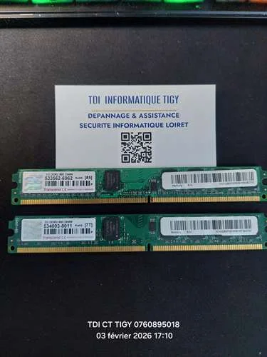 Barrette Mémoire RAM Micron MT8HTF12864AY-53EE1-1 Go 533 MHz-PC2-4200U DIMM lot de 2
