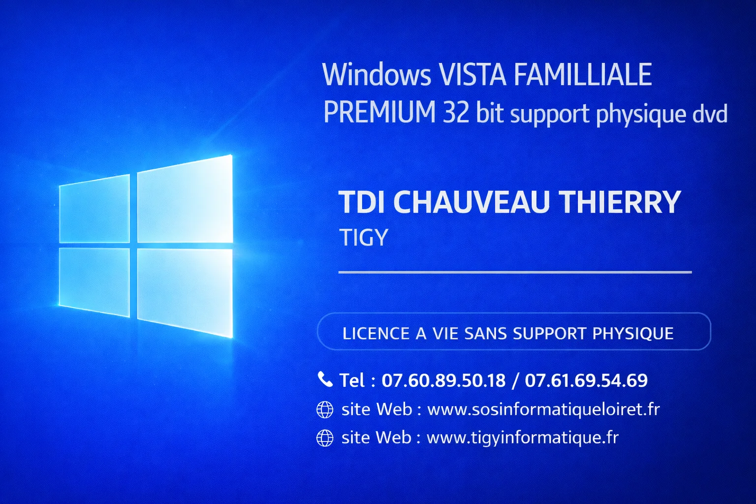 Licence Windows VISTA 32 bit boite DVD AVEC LICENCE EDITION FAMILLIALE PREMIUM 