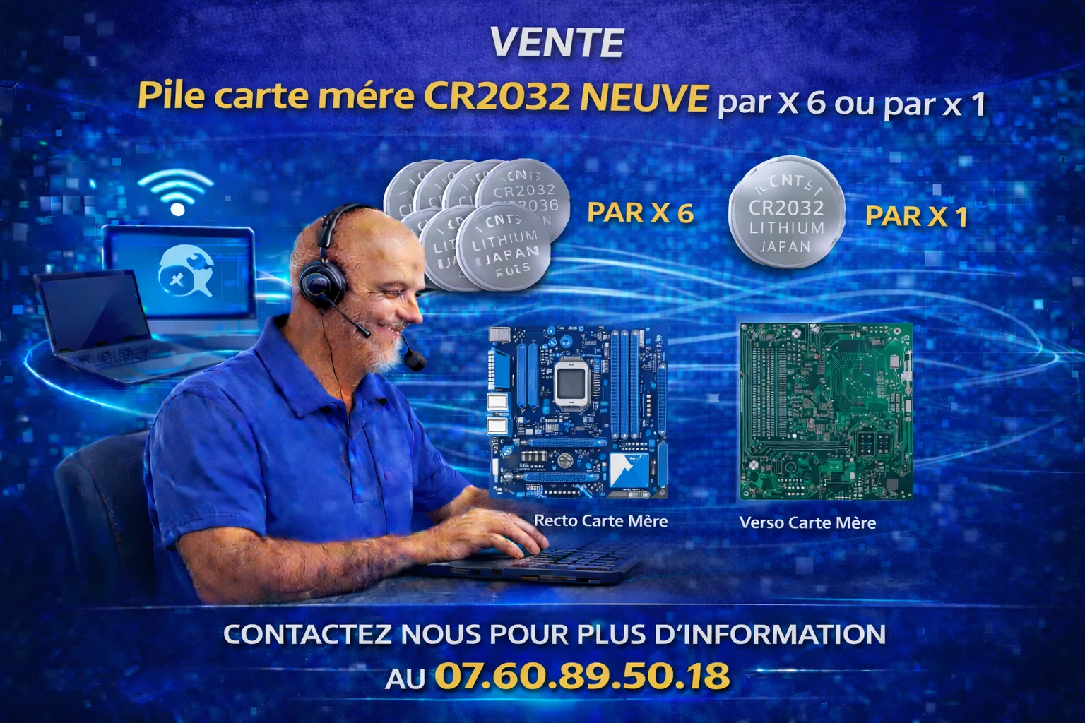 Pile carte mère CR2032 NEUVE par X 6 ou par x 1 - Carte mère 