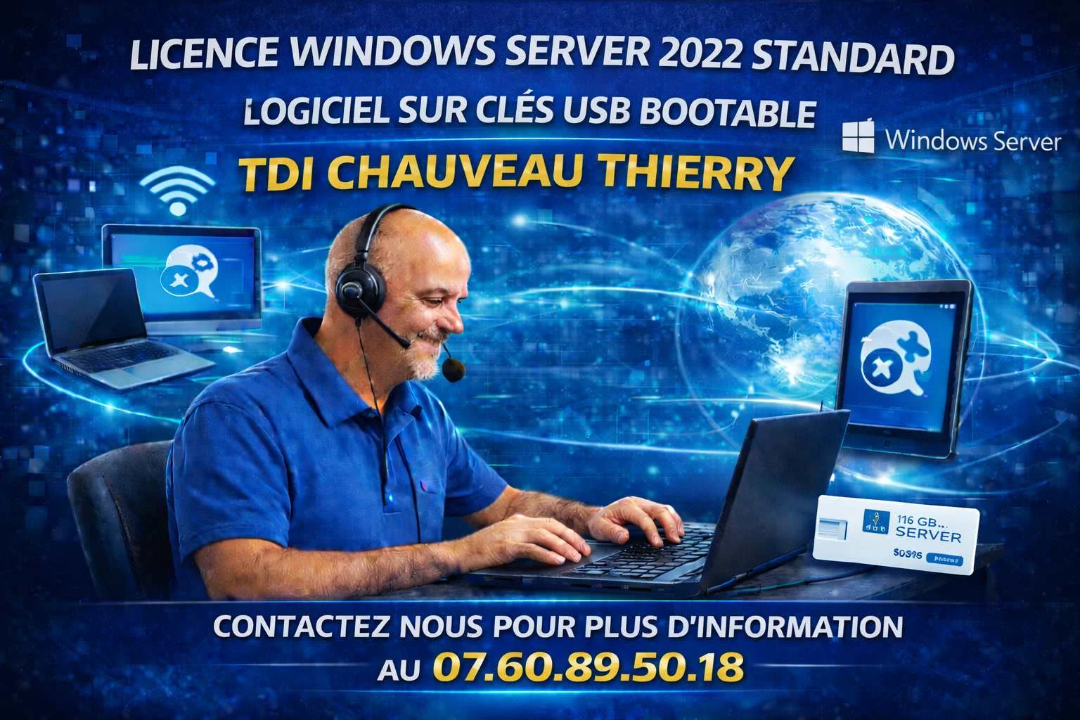 Licence Windows Server 2022 Standard et Logiciel sur clés USB Bootable